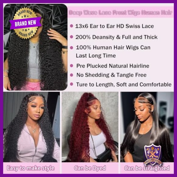 36 Inch Deep Wave Lace Front Wig Human Hair 200 Density Glueless main image 4